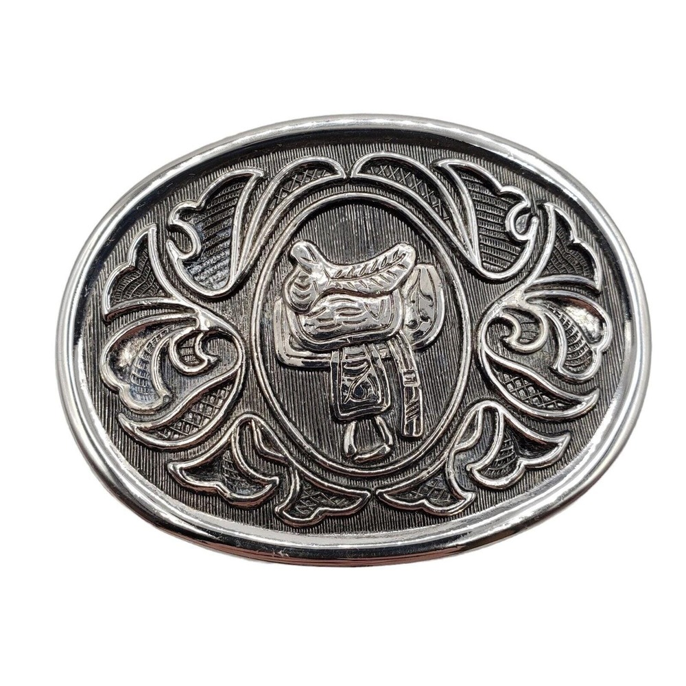 VTG Avon Horse Saddle Belt Buckle Oval Western Rodeo Texas Cowboy Cowgirl Silver